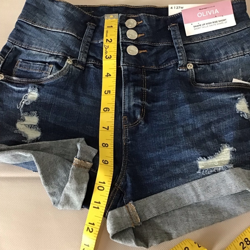 Bluenotes Olivia Dark Blue Distressed High Rise Jean Shorts - Picture 6 of 11